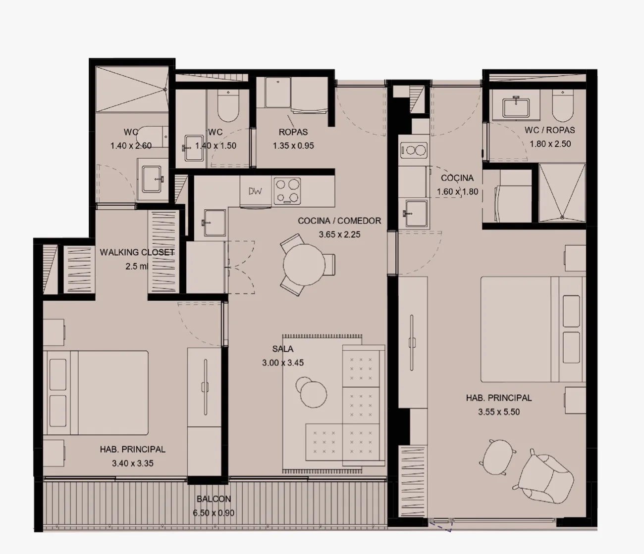 Plano del apartamento M de 85,68 m²